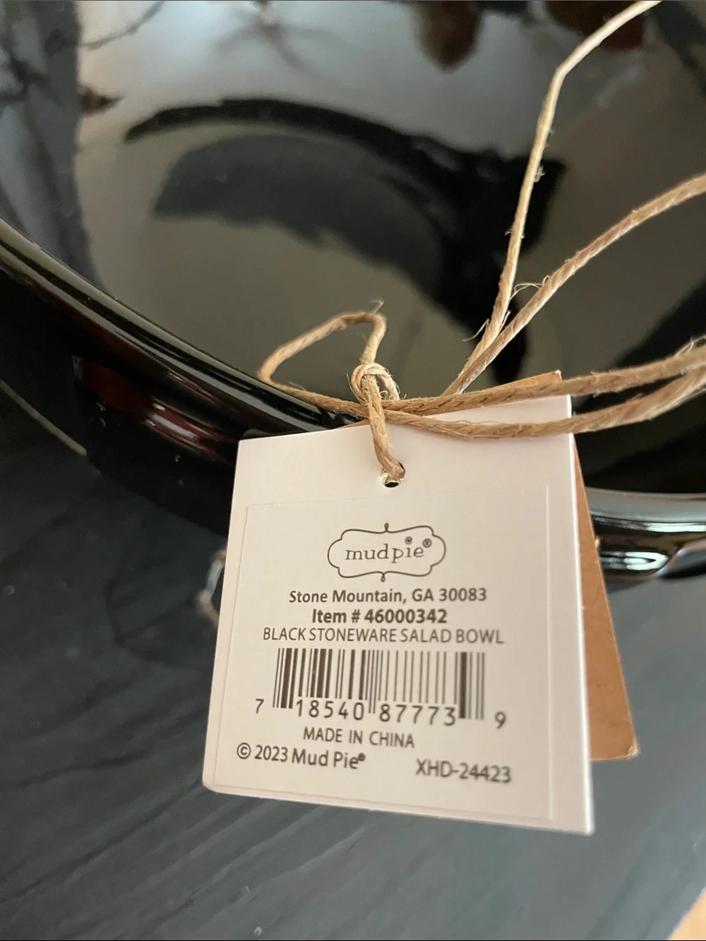 NWT Mud Pie Speckled Cream/Black Stone Salad/Serving Bowl - 10”x4”